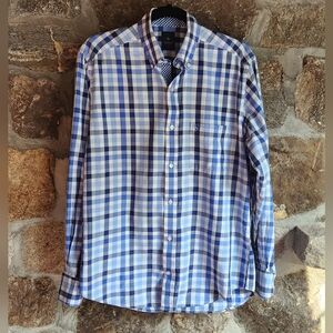 Tailorbyrd Shirt Men's Size M Preppy Flip Cuff Plaid GolF  Blue
